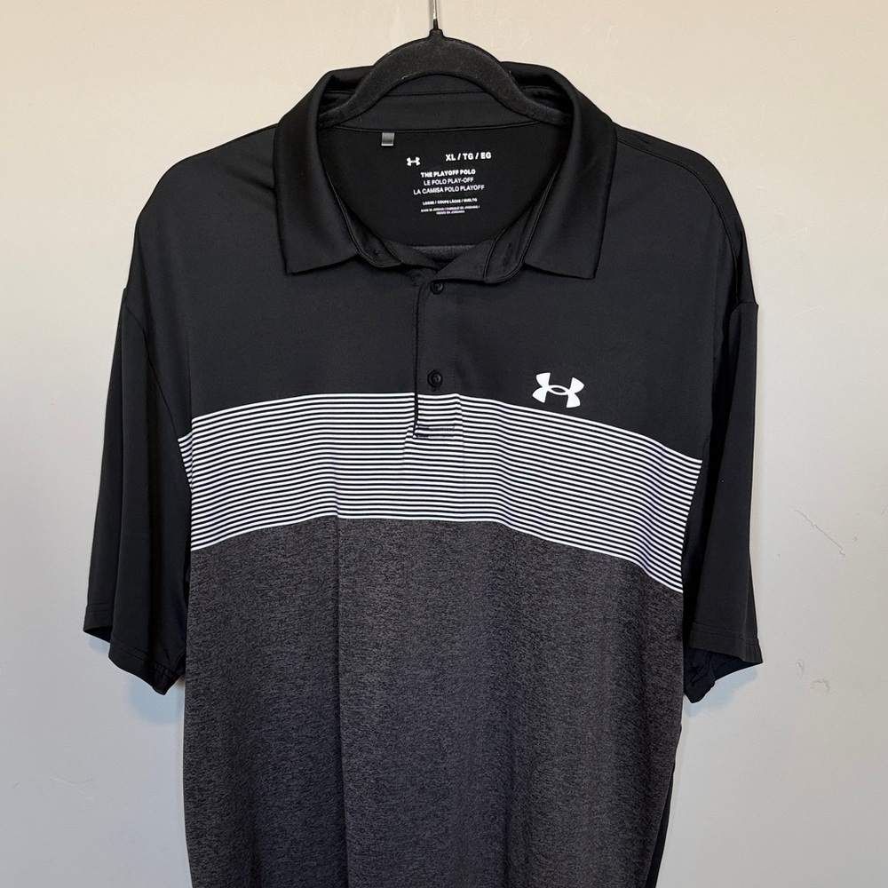 Under Armour Men's Polo in Black and Gray Stripes